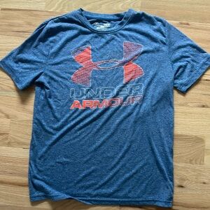Under Armour Heatgear blue short sleeve t-shirt w/ orange UA logo boys sz Large